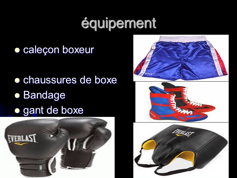 équipement caleçon boxeur  chaussures de boxe Bandage gant de boxe